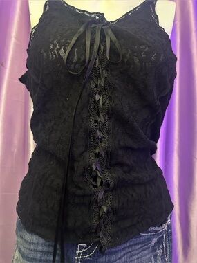 Lace-Up Camisole Tank Top Gothic whimsigoth Y2K Vintage Size s